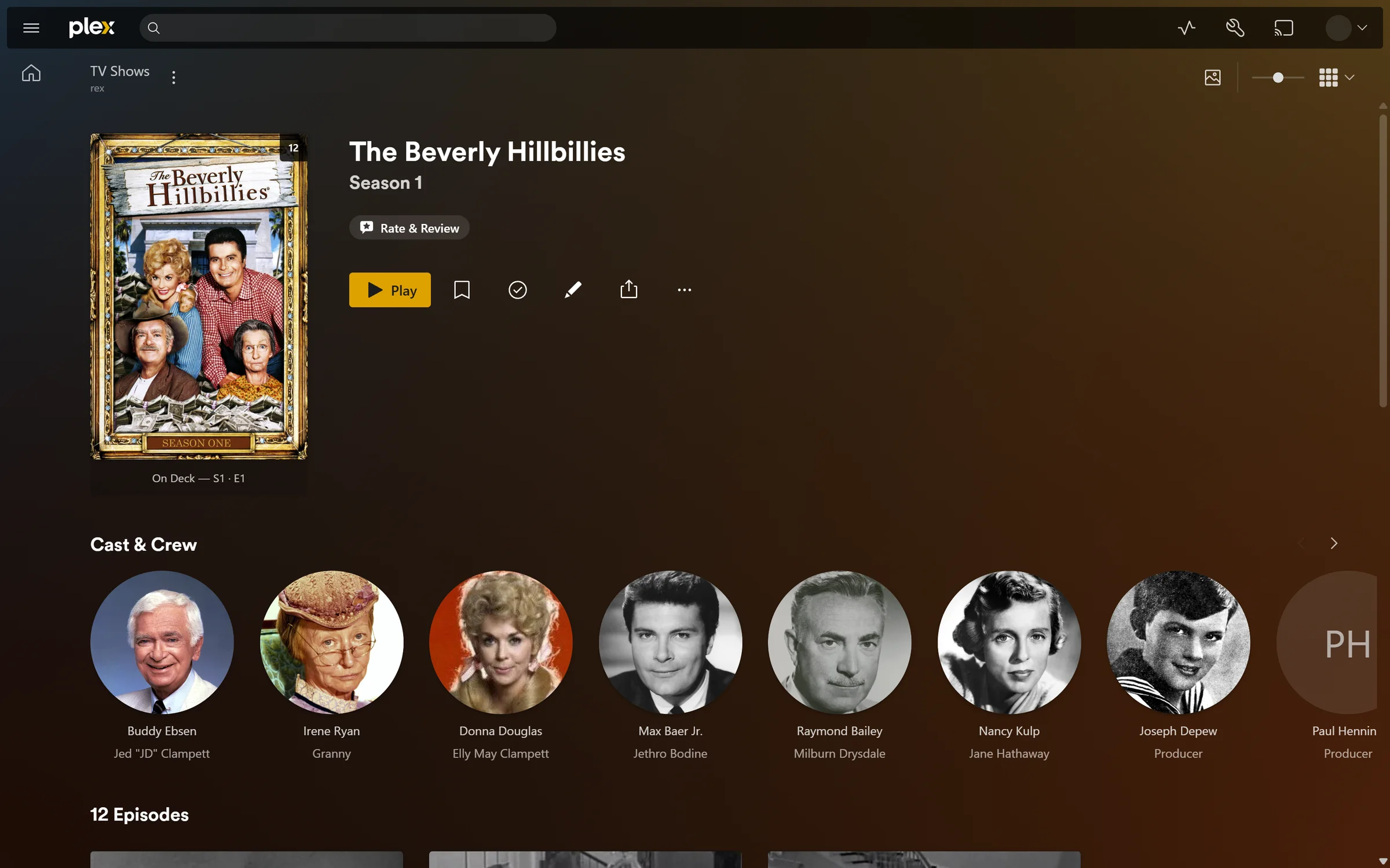 Season page for The Beverly Hillbillies season 1 with cast